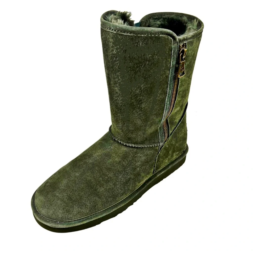 Lama Olive Green Suede Fur Lined Boot Size 8